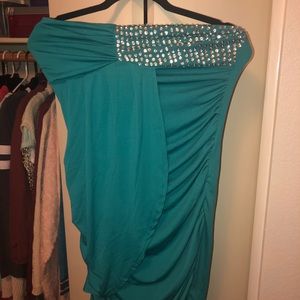 Teal Green Strapless Cocktail Mini Dress